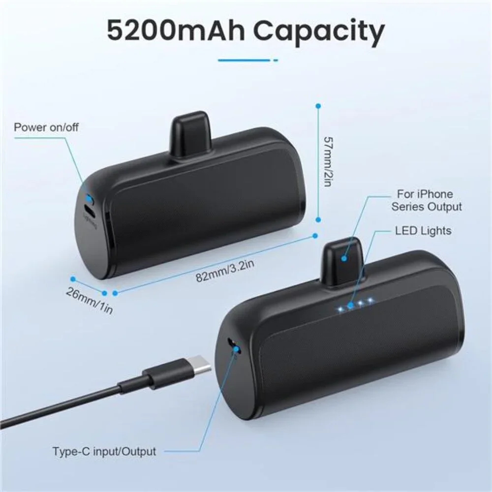 Mini Portable Charger Power Bank for iPhone,5200mAh Fast Charging iPhone